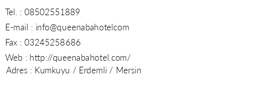 Queenaba Beach Hotel & Resort telefon numaralar, faks, e-mail, posta adresi ve iletiim bilgileri